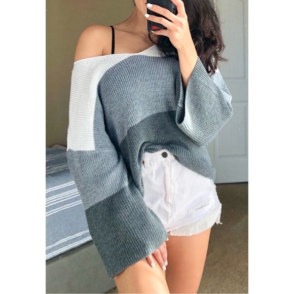 Anthropologie Ribbed Color Block Slouchy Sweater L - Picture 1 of 14